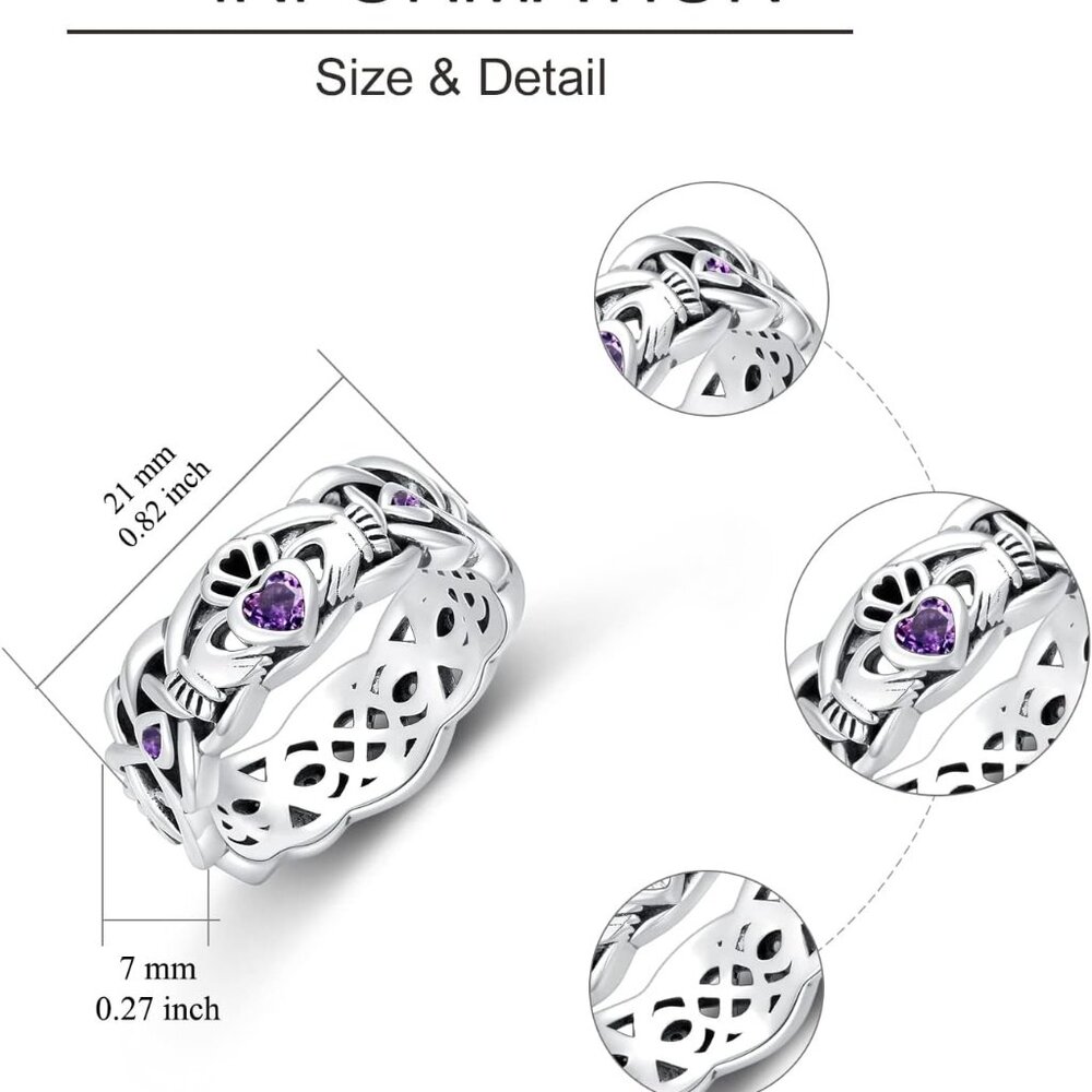 Stackable Claddagh Ring In 925 Sterling Silver Wi… - image 2